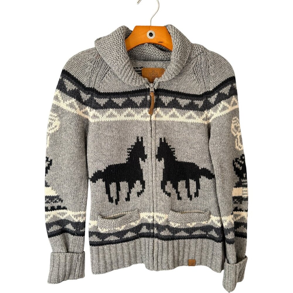 Aritzia TNA Sea to Sky Cowichan Cardigan Sweater Horse Motif Lambswool Skijor S